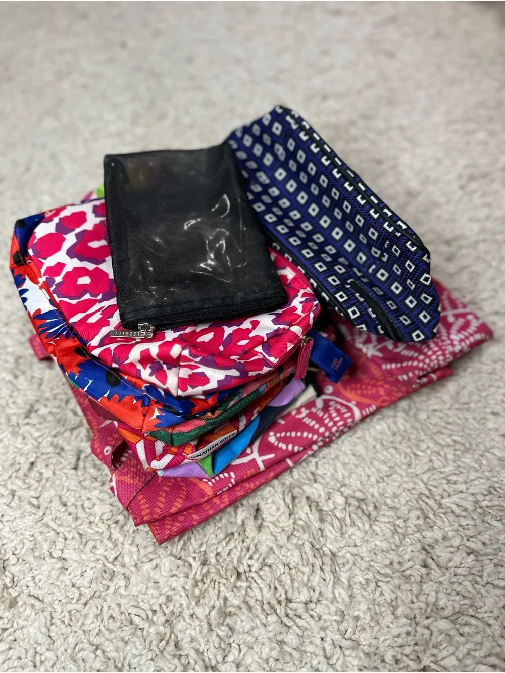 10 Colorful Patterned Clutches & Makeup Bags - Pink, Red, Blue, Green